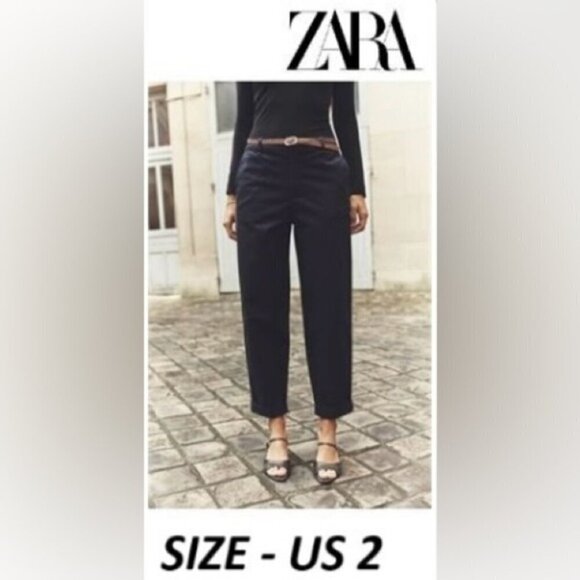 Zara, Women's Chino Pants with Braided Belt - Navy Blue. Size: 2(US). NWT (1631) - Picture 1 of 9